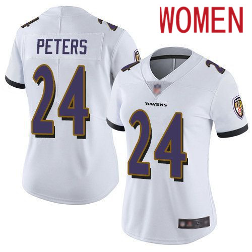 Women Baltimore Ravens #24 Marcus Peters Nike White Game NFL Jersey